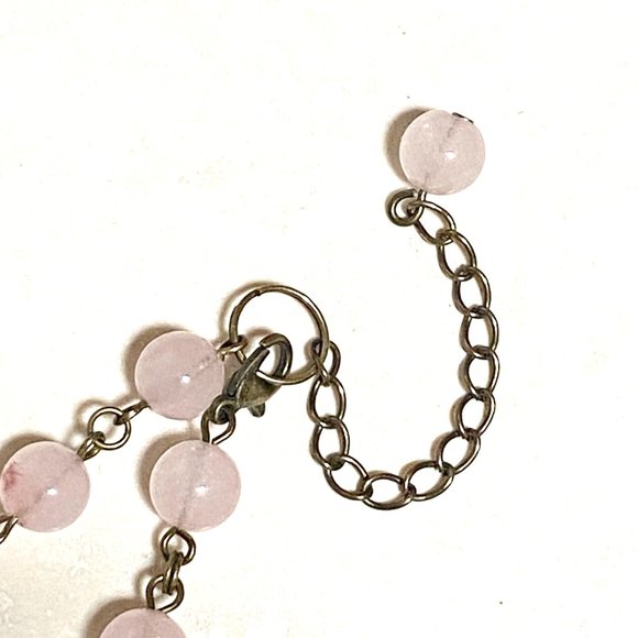 Natural Pink Rose Quartz Necklace, Bronze Paw Print Heart Beat+ Genuine Gemstone - Picture 11 of 14